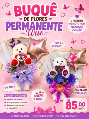 Buquê de Flores Permanente Urso 02