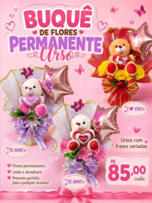 Buquê de Flores Permanente Urso 01