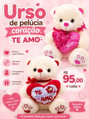 Urso de Pelúcia Coração Te Amo